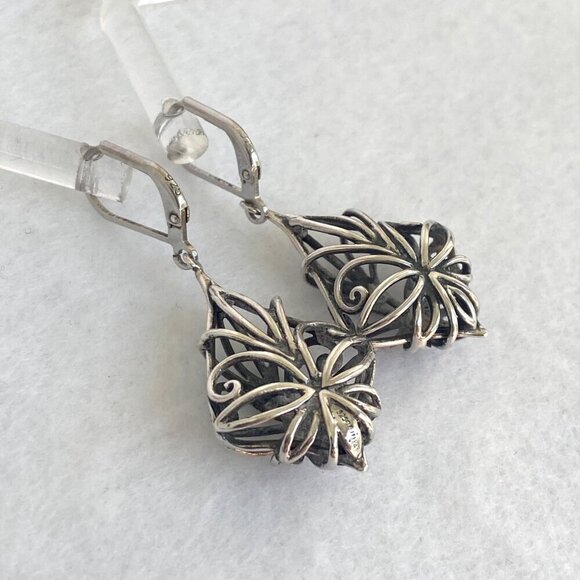 Sterling Silver 925 CFJ Filigree Openwork Scrollwork Leverback Dangle Earrings - Picture 13 of 16